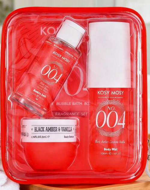 BODY MIST+BUBBLE BATH+BODY BUTTER+NESESER ( BLACK AMBER & VANILLA )