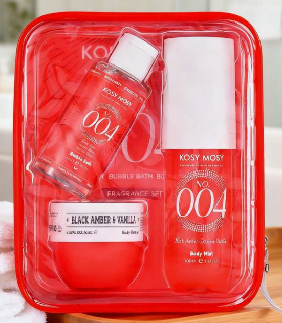 BODY MIST+BUBBLE BATH+BODY BUTTER+NESESER ( BLACK AMBER & VANILLA )